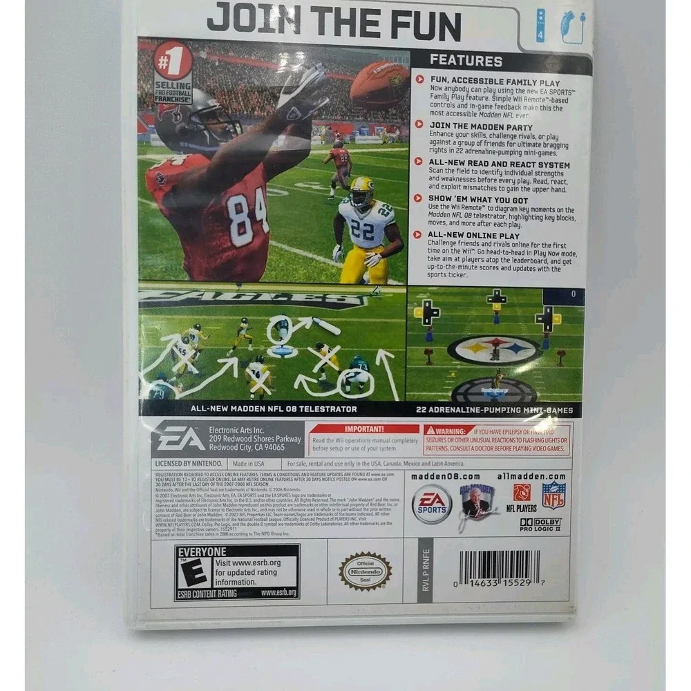 Madden NFL 2008 Nintendo Wii football video game SEE BB15.1GA871